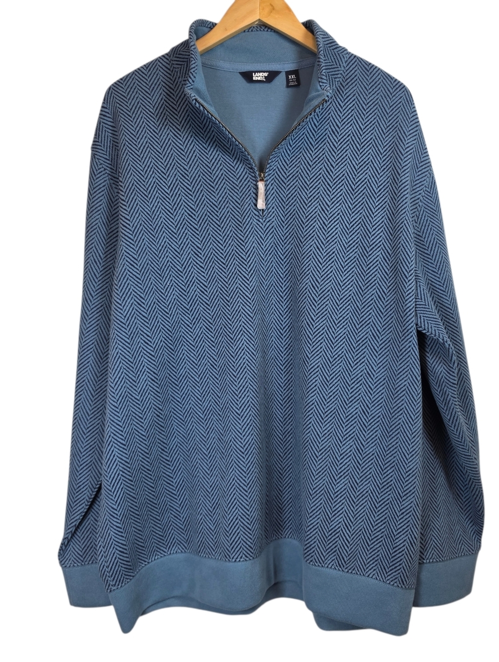 Lands' End 1/4 Zip Pullover Sweater Sz XXL Herringbone Nautical Golf Fisherman